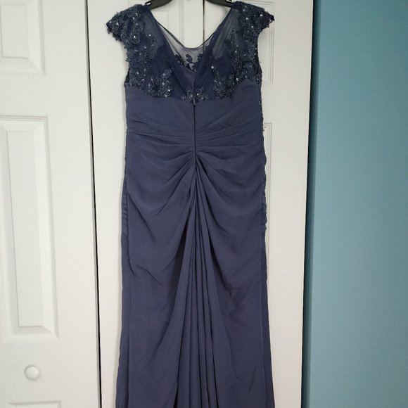 JJ HOUSE BLUE Floor-Length Chiffon Lace Mother of the Bride Dress - Picture 2 of 2
